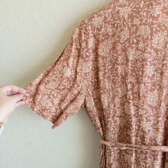 NWT Faherty Ashley Dress Women’s Size Medium Brown Floral 100% Linen Wrap Belted - Picture 8 of 10